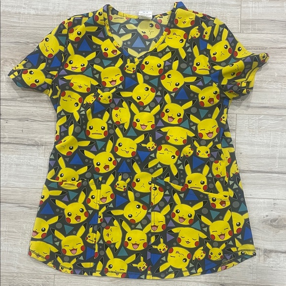 Colorful Pikachu Graphic scrub top XS - Picture 1 of 8